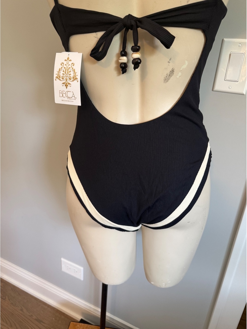 BECCA by Rebecca Virtue Black and White One-Piece Swimsuit Size Medium - Picture 12 of 15